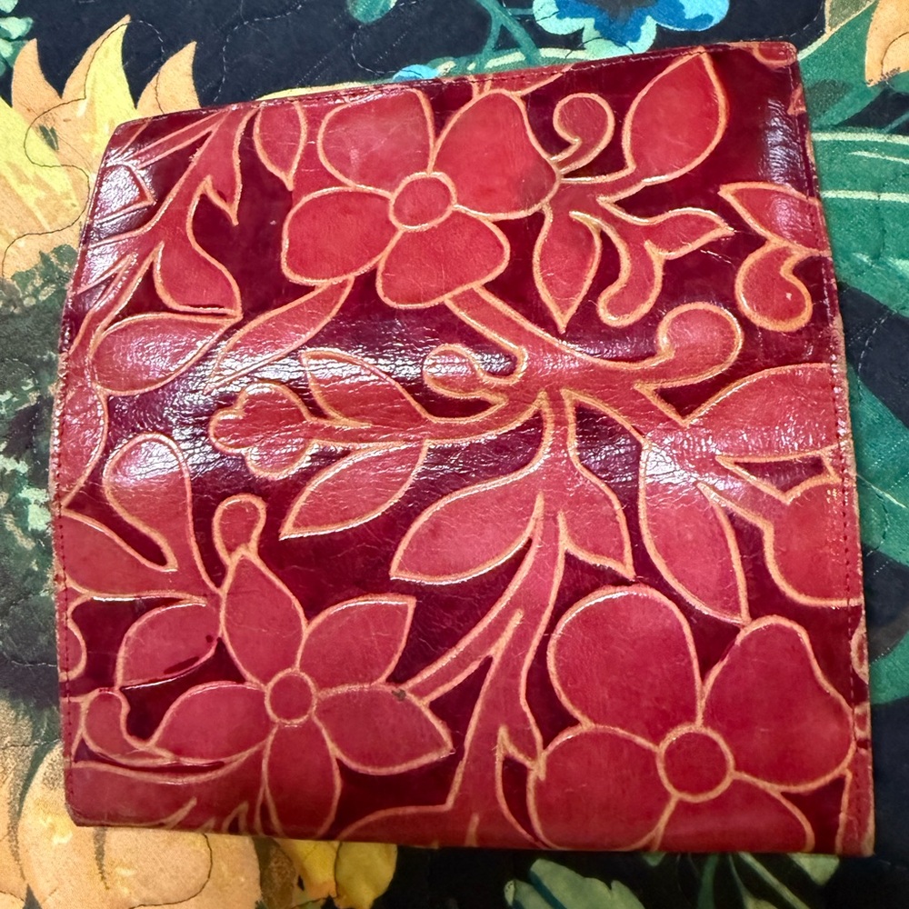 Floral Red Leather Women's Bag